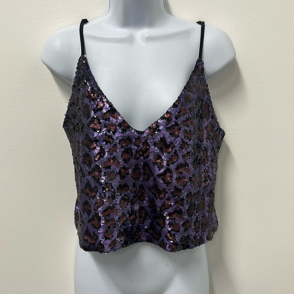 BNWT LE SUPERBE purple leopard sequin tank top sz M
